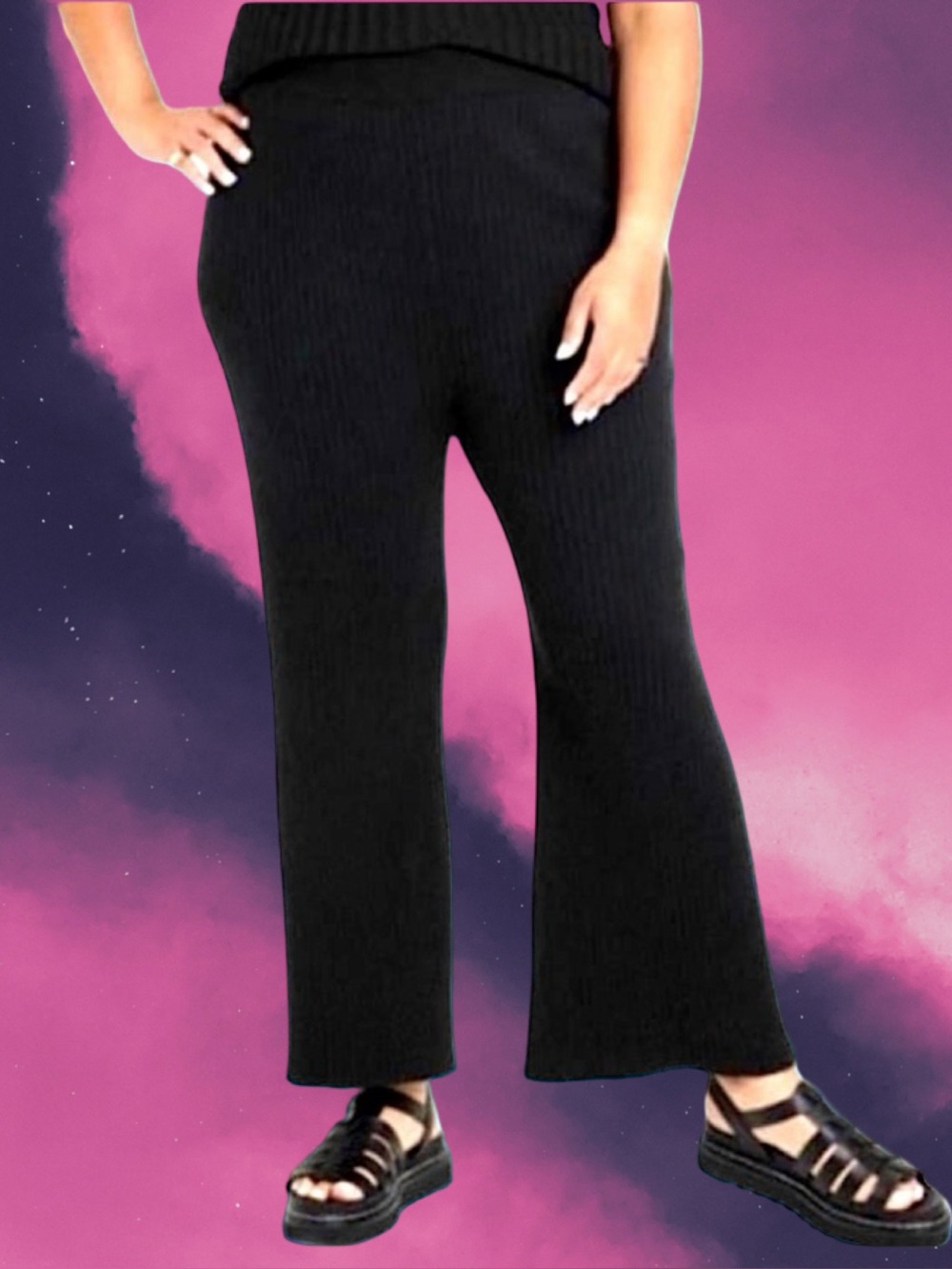 Ava & Viv Women’s plus-size Black Ribbed Wide Leg Knit Pants❤️❤️2X/3X